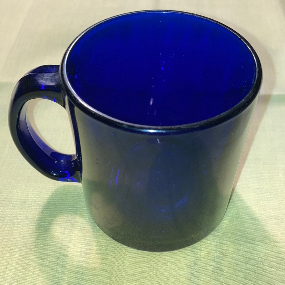 COBALT BLUE GLASS cup made in USA, no chips, cracks, problems.   $19